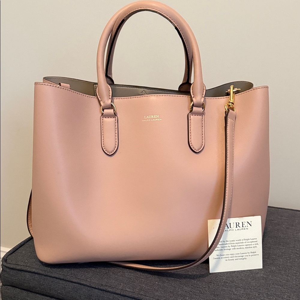 Lauren Ralph Lauren Pink Leather Tote with Shoulder Strap